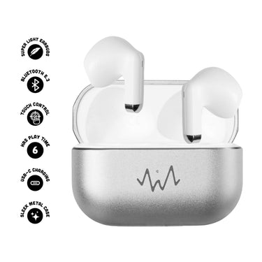 Wave Audio True Wireless Bluetooth Earbuds with Case Immersive Mini - Silver